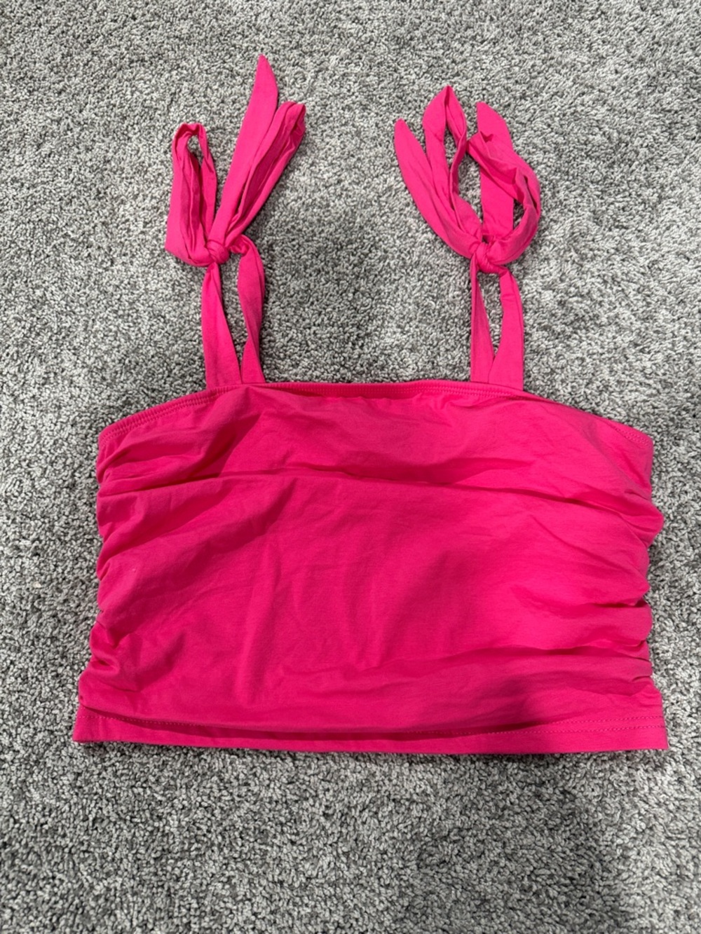 SHEIN Hot Pink Tie-Shoulder Ruched Crop Top